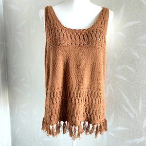 Knit Crochet Tank Copper Fringe Tassel Coastal Cowgirl Cotton Large
